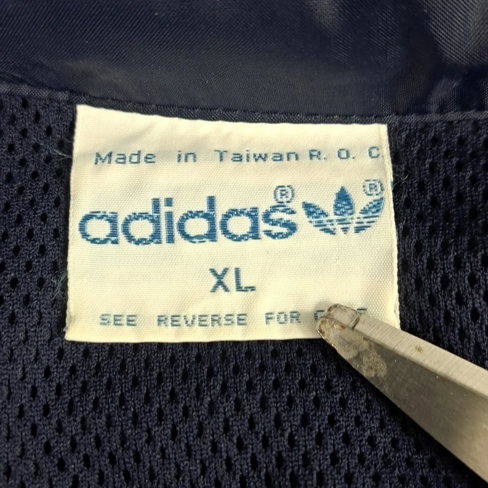 Vintage  Adidas 3 stripe sleeve hooded  navy & white XL windbreaker jacket